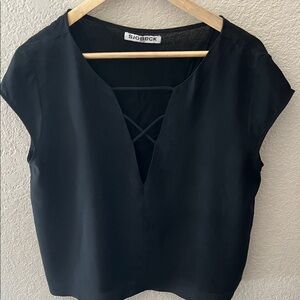 Black V-Neck Short Sleeve Top